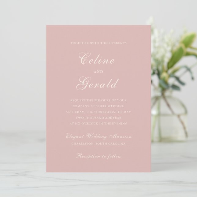 Klassisch rosa Elegante Hochzeit Einladung (Stehend Vorderseite)