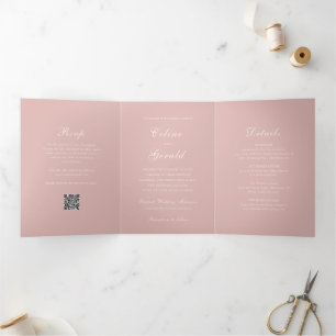 Klassisch rosa QR Code Elegante Hochzeit Dreifach Gefaltete Einladung