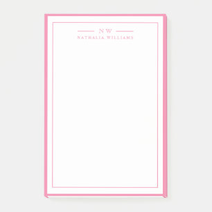 Klassisch Rosa Zwei-Rahmen-Monogramm-Linien Post-it Klebezettel