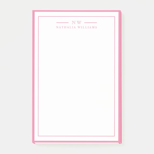 Klassisch Rosa Zwei-Rahmen-Monogramm-Linien Post-it Klebezettel (Vorderseite)