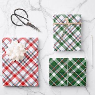 Klassisch Rot Grün Blau Weiß Kariert Karomuster Geschenkpapier Set