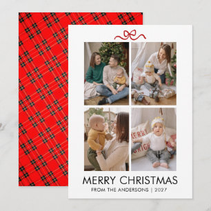 Klassisch rotes Tartan-Karo Mehrfach-Foto-Weihnach Feiertagskarte