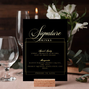 Klassisch schicke schwarze Hochzeitssignatur-Drink Folieneinladung