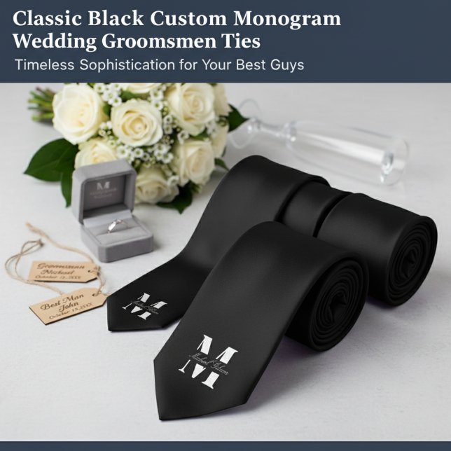 Klassisch Schwarz | Benutzerdefinierte Monogramm-H Krawatte (Classic Black | Custom Monogram Wedding Groomsmen Neck Tie)