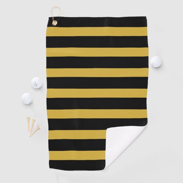 Klassisch Schwarz und Metallic Gold Horizontal ges Golfhandtuch (Insitu)