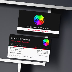 Klassisch Schwarz und Weiß mit Beruflichem Logo Visitenkarte