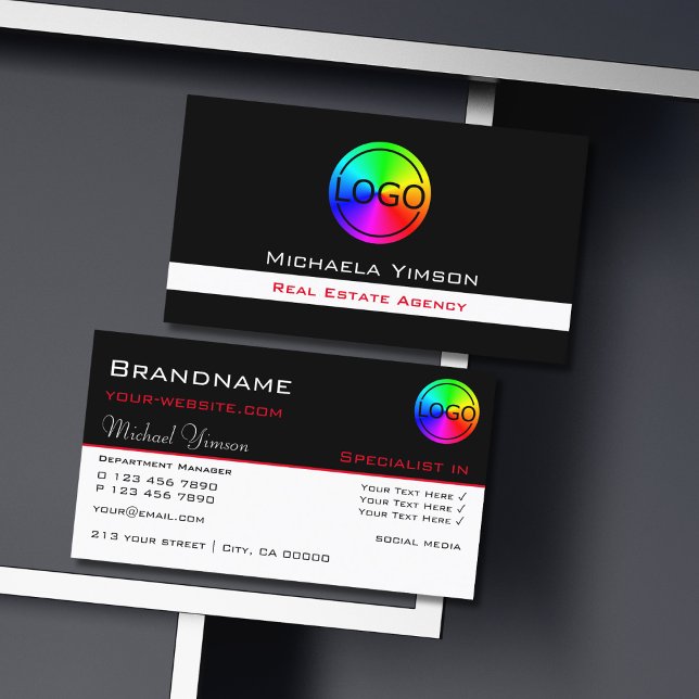 Klassisch Schwarz und Weiß mit Beruflichem Logo Visitenkarte (Von Creator hochgeladen)