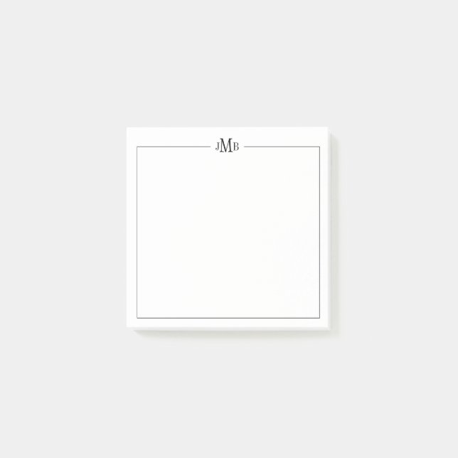Klassisch, schwarz und weiß Mit Monogramm Post-it Klebezettel (Vorderseite)