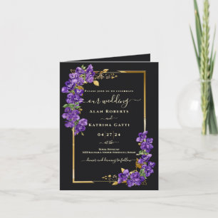 Klassisch Schwarz Violett Floral Gold Rahmen Gefal Einladung