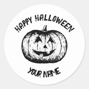 Klassisch Schwarz-weiß Lächelnd Jack-o-lantern Pum Runder Aufkleber