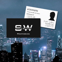 Klassisch Schwarz-weiß modern mit Monogramm und Fo Visitenkarte