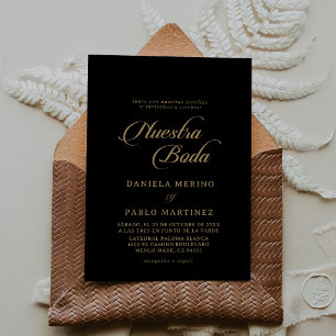 Klassisch Schwarze und Goldene Nuestra Boda Hochze Einladung