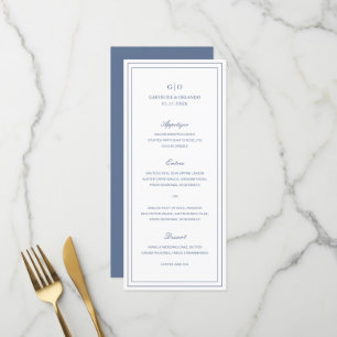 Klassisch Staubblau Elegante Hochzeit Menükarte