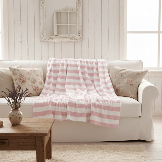 Klassisch Stilvolles Baby Rosa und Weiß gestreift Fleecedecke (Classically Stylish Baby Pink and White Striped Fleece Blanket)