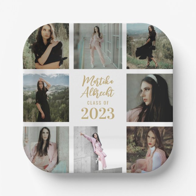 Klassisch und einfach weiß | Abschluss Foto Grid Pappteller (Vorderseite)