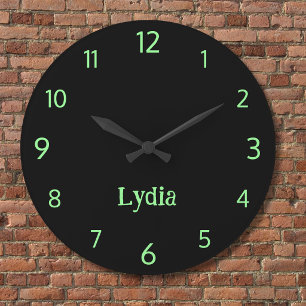 Klassisch und Elegant Schwarz und Neon-Mint-Name  Große Wanduhr