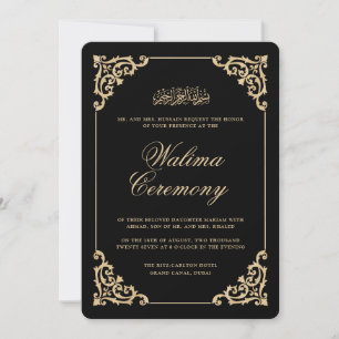 Klassisch Vintage Barock Gold Schwarze Walima Zere Einladung