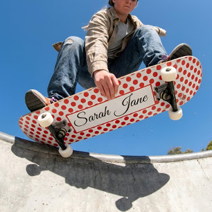 Klassisch weiß Rote Tupfen Personalisierter Name Skateboard