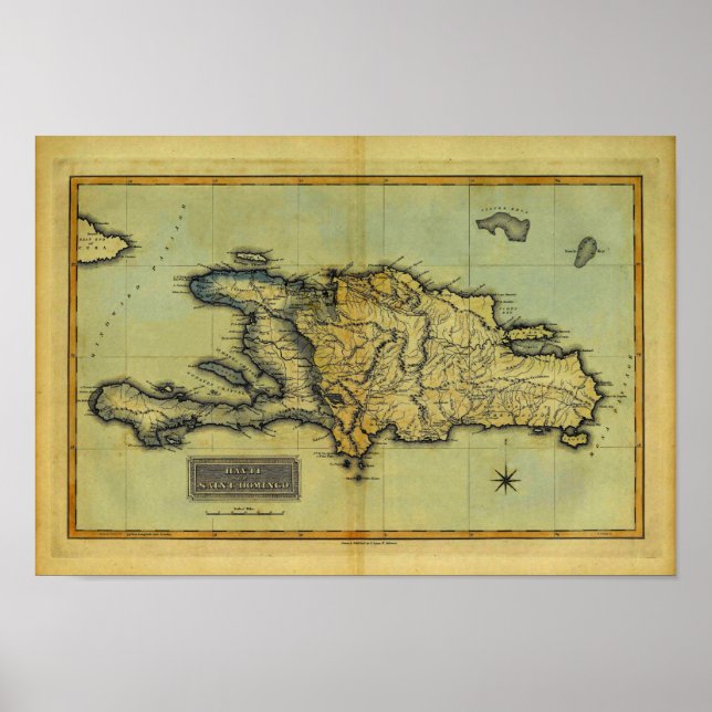 Klassische 1823 Landkarte von Hispaniola & Haiti Poster (Vorne)