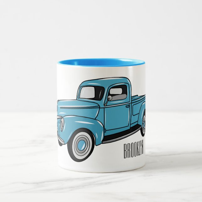 Klassische Abbildung des Cartoon eines LKW Zweifarbige Tasse (Mittel)