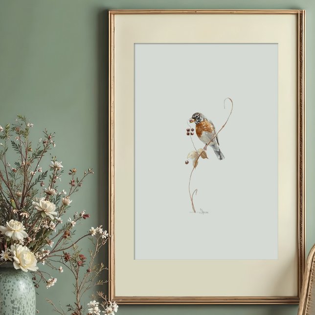 Klassische amerikanische Robin Watercolor Art mit  Poster (Von Creator hochgeladen)