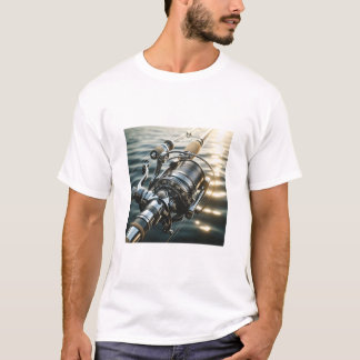 Klassische Angelrolle funkelt auf tiefem Meerwasse T-Shirt
