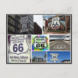 Klassische Ansichten der Route 66 Collage Postkarte