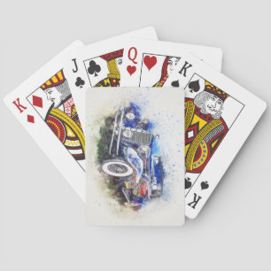 Klassische antike Kfz-Aquarellzeichnung Spielkarten