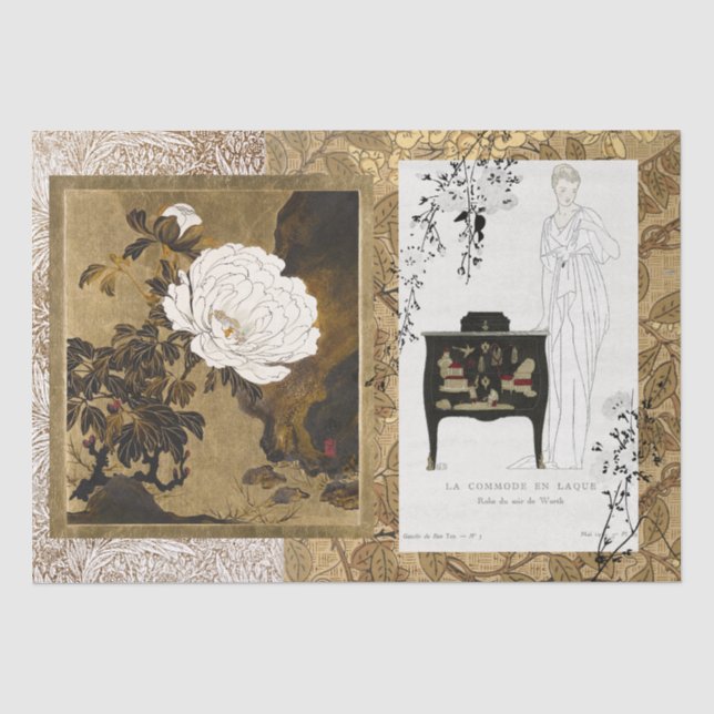 Klassische antike Lacquered Commode & Screen Art Seidenpapier (Vorderseite)