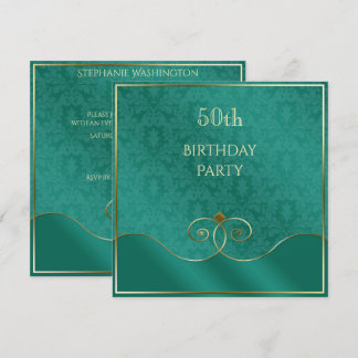 Klassische Aquamarin- und Gold-Wirbel, Damask 50.  Einladung
