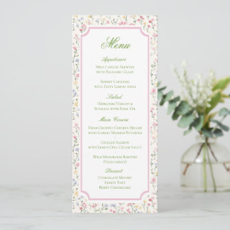 Klassische Aquarell-Blumen-Hochzeitsmenü Save The Date