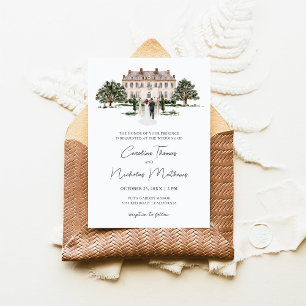Klassische Aquarell-Englische Manor-Haus-Hochzeit Einladung