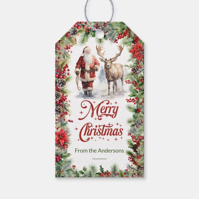 Klassische Aquarellbilder - Der Santa und die rote Geschenkanhänger (Vorderseite)