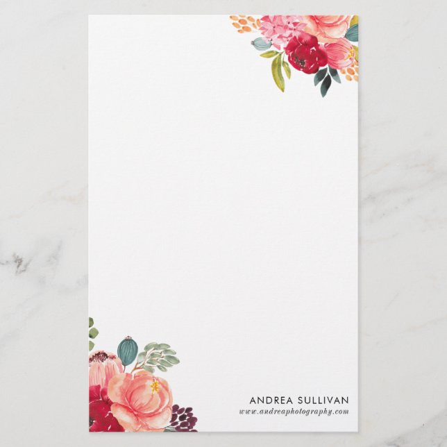 Klassische Aquarellfarben-Blume Personalisiert Sta Briefpapier (Vorderseite)
