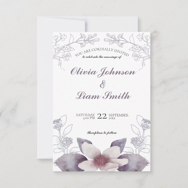 Klassische Aquarellflorale Hochzeit Einladung (Vorderseite)