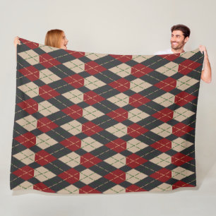Klassische Argyle-Muster-Fleece-Decke in Burgund  Fleecedecke