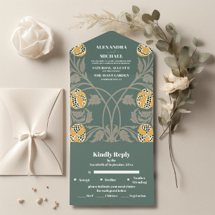 Klassische Art Nouveau Hochzeit All In One Einladung