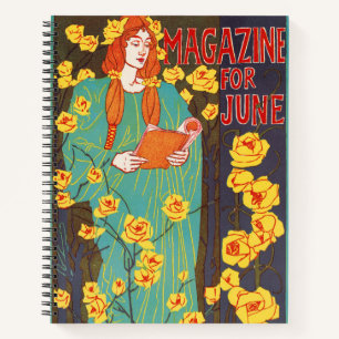 Klassische Art Nouveau Türkisfarbene Frau Gelbe Bl Notizbuch