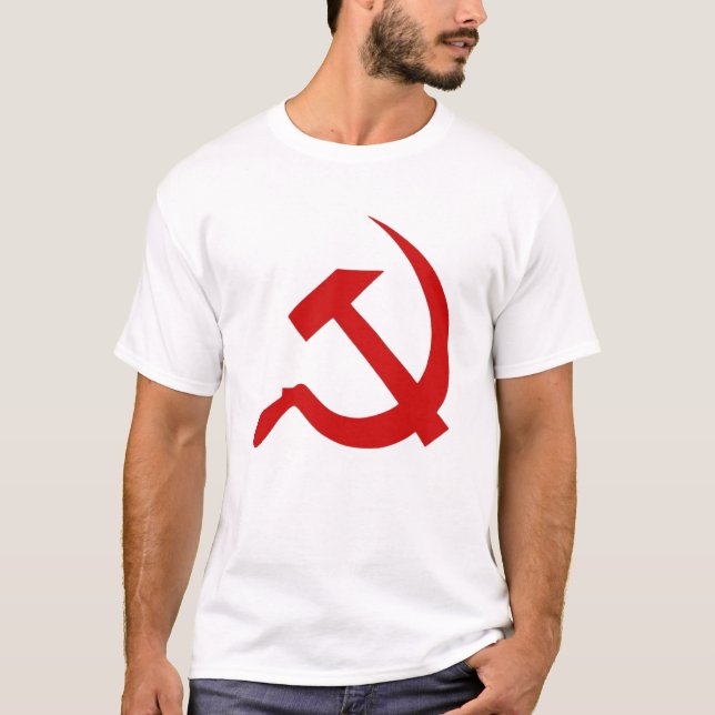 Klassische Art-roter Hammer u. Sichel auf Weiß T-Shirt (Vorderseite)