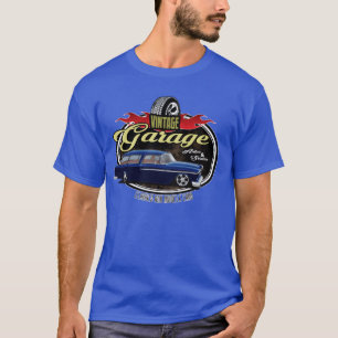 Klassische Autogarage mit Blue Nomad-Geschenk T-Shirt