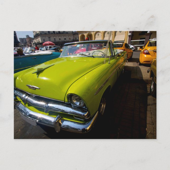Klassische Autos aus Kuba Lime Green Convertible Postkarte (Vorderseite)