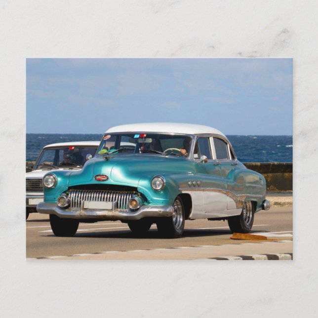 Klassische Autos aus Kuba, Türkis und Weiß Postkarte (Vorderseite)