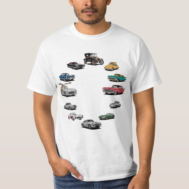 Klassische Autos Cartoon T-Shirt (Vorderseite)