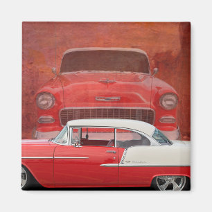 Klassische Autos Chevy Bel Air Dodge Rot Weiß Vint Magnet