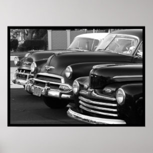 Klassische Autos im Schwarzweiss-Leinwanddruck Poster