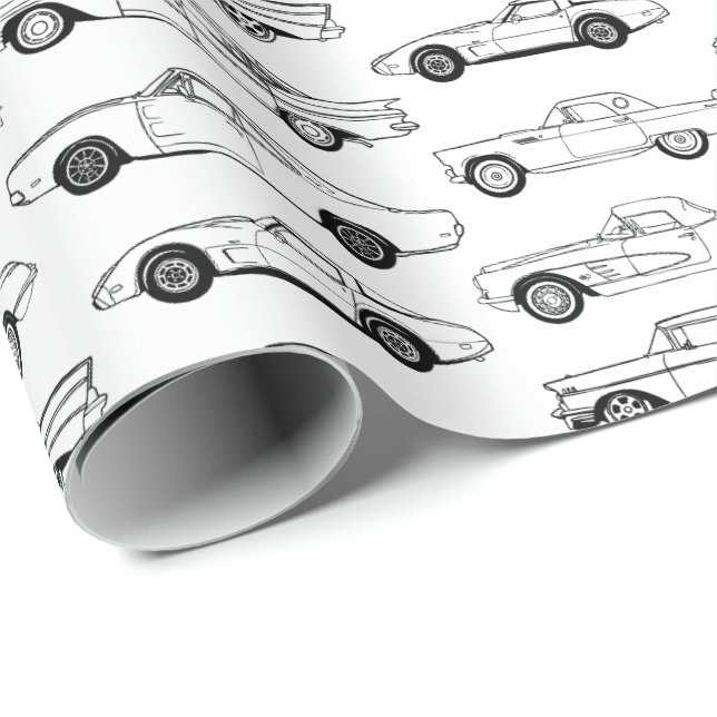 Klassische Autos in schwarzem Design Geschenkpapier (Rolleneckpunkt)