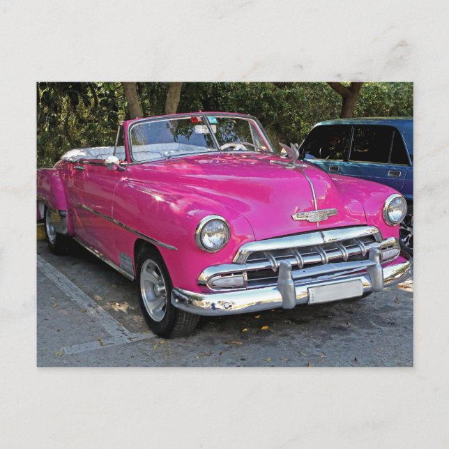Klassische Autos mit kubanischem Hot-Pink-Konverti Postkarte (Vorderseite)