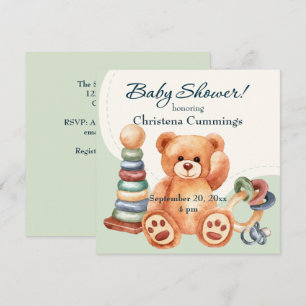 Klassische Baby-Party mit Bär und Spielzeug Einladung