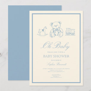 Klassische Baby-Party mit blauen Teddybär im Paste Einladung