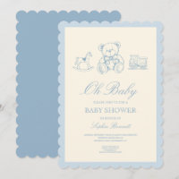 Klassische Baby-Party mit Teddybär in Pastellblau